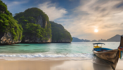 Obraz premium Limestone karst in Andaman sea, Koh Poda, Generative AI