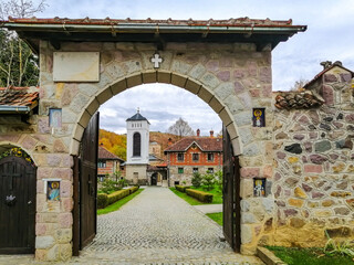 Entrance gate of the Kamenac Monastery located a few kilometers from Gruža, Serbia, in the village of Čestin