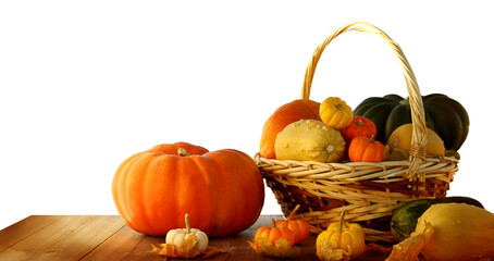  Fresh ripe pumpkins on wooden table cutouts