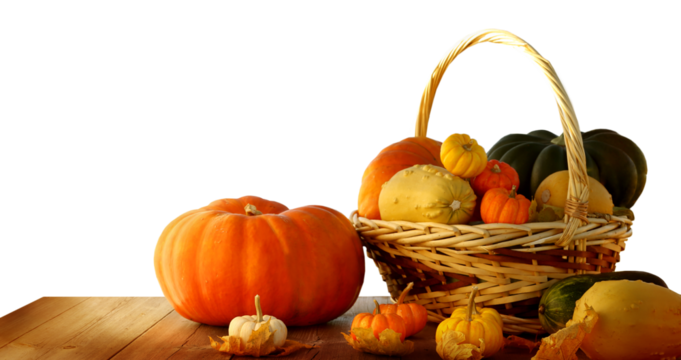  Fresh ripe pumpkins on wooden table cutouts