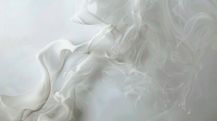 Fototapeta premium Abstract white smoke swirling on a white background. The smoke creates an elegant and ethereal effect, symbolizing freedom, movement, transformation, dreams, and purity.