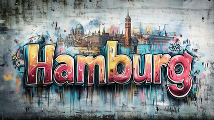 Hamburg Street Art Graffiti with Iconic City Skyline