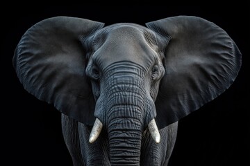 Fototapeta premium Photo of a elephant isolated against a black background, emphasising the elephant's majestic features. Wildlife and conservation concept, space for copy.