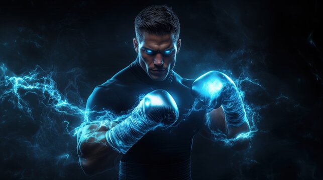 fighter overflowing with power on a dark background
