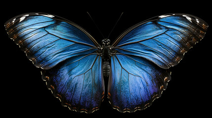 Blue Butterfly on Black Background - Detailed Close-up