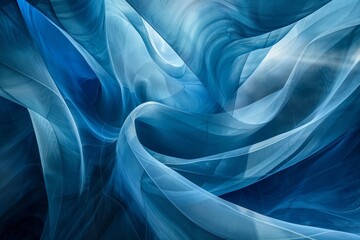 Obraz premium Abstract blue background with flowing ribbons of fabric, creating an elegant and fluid design