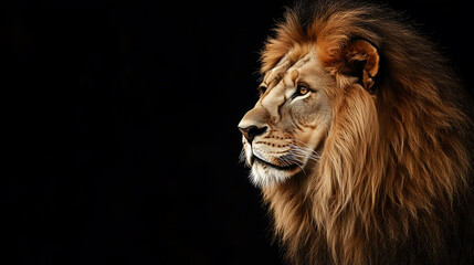 Fototapeta premium Majestic Lion Profile Against Black Background