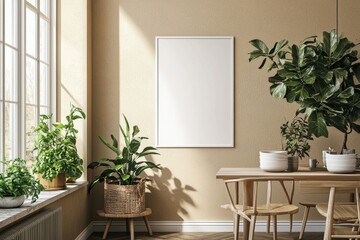 Fototapeta premium Minimalist Kitchen interior with Poster Mockup created with Generative AI