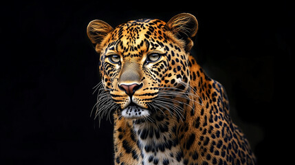 Obraz premium Majestic Leopard Sitting Against Black Background