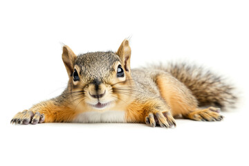 Fototapeta premium Funny Laying Squirrel Isolated on White Background