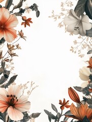 Obraz premium A delicate floral border frame with soft colors and a white background, symbolizing elegance, nature, beauty, simplicity, and tranquility.