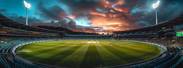 Cricket Stadium Under Dramatic Sky
