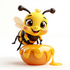 3d bee and honey cartoon