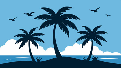Fototapeta premium Beach palm tree silhouette vector art illustration