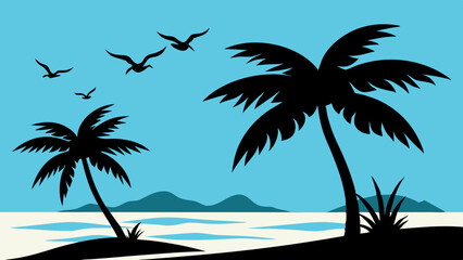 Obraz premium Beach palm tree silhouette vector art illustration