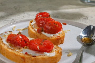 bruschetta with tomato sauce and basil