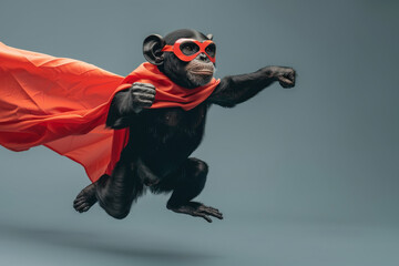 Flying Superhero Monkey in Orange Cape and Glasses 