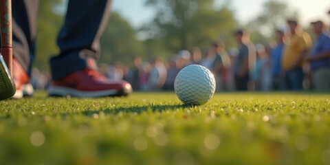 Golfer preparing to swing on a sunny day at a crowded course
