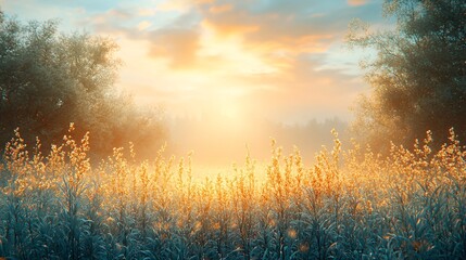  Sunlight shining through the grass, illuminating small white flowers in springtime, background, wildflowers, sunlight. The sun's, light, resolution, quality, realistic photography, golden