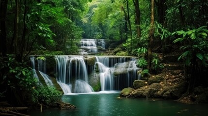 Obraz premium Serene Waterfall in Lush Tropical Rainforest