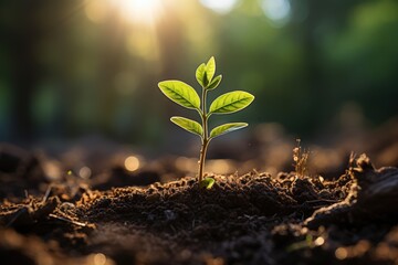 Close Up of a Young Plant Bathed in Morning Light. Embracing the Energy of New Beginnings. Cultivating Agriculture and Eco Living