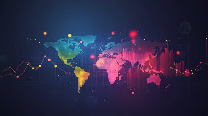 Abstract with pastel colorful charts and graphs with statistics to analyze business potential and forecast future development of companies growth. with word map.