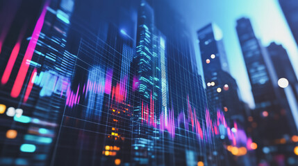 Obraz premium Smart digital city with connection network that is at the cutting edge of innovation in technology and business with bright, modern skyscrapers. Backgrounds for technology and charts and graphs