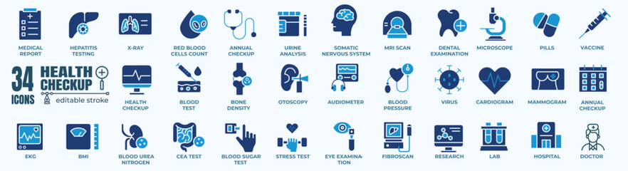 Health and check up related icons: thin vector icon set, black and white kit
