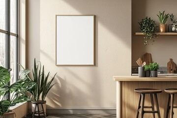 Minimalist Kitchen interior with Poster Mockup created with Generative AI
