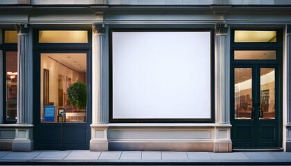 Blank Sign in a Shop Window- A storefront with a blank sign or poster space, ideal for retail, fashion, or business-related content.