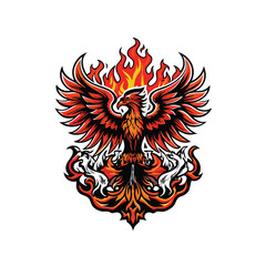 A fiery phoenix rising from the ashes, with its wings spread wide, symbolizing rebirth and renewal.