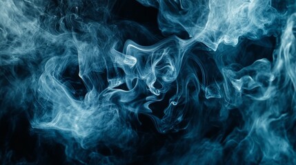 Fototapeta premium Blue smoke swirling against a dark background