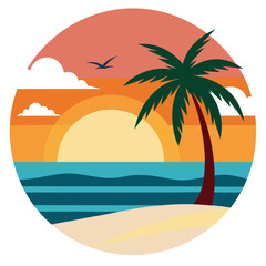 Sunset Beach Vector Illustration on White Background - SVG, Cricut, & T-shirt Graphics