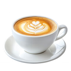 A beautiful cup of latte art coffee, showcasing creamy texture and intricate design, transparent background
