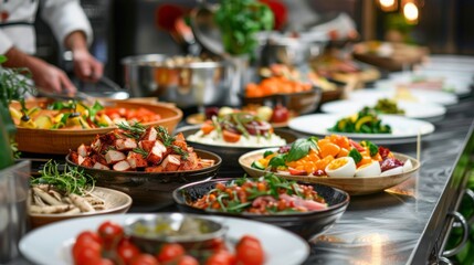 Chef's Table Extravaganza: A Colorful Array of Gourmet Dishes Ready to Serve