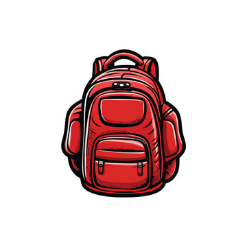 recommend clip art: Illustration of a red school backpack in front view on a white background.