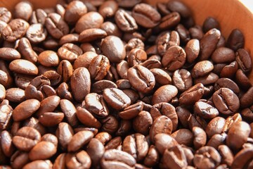 Fototapeta premium Un tas de grains de café à la lumière du soleil