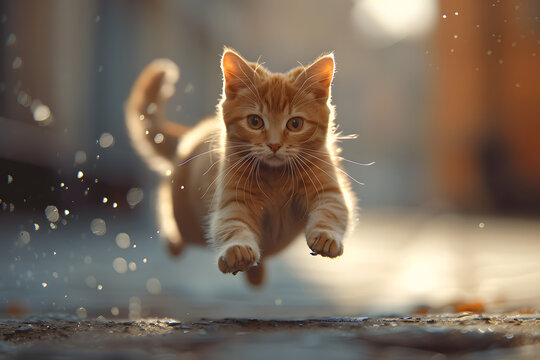 Minskin cat in a jumping pose