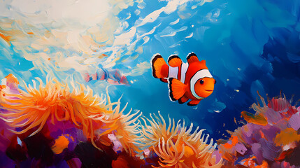 Obraz premium Vibrant Reef: Clownfish and Anemone Partnership