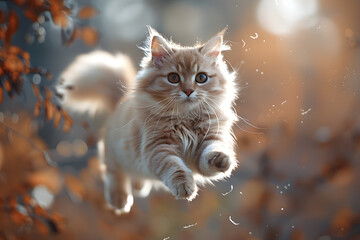 Ragamuffin cat in a jumping pose