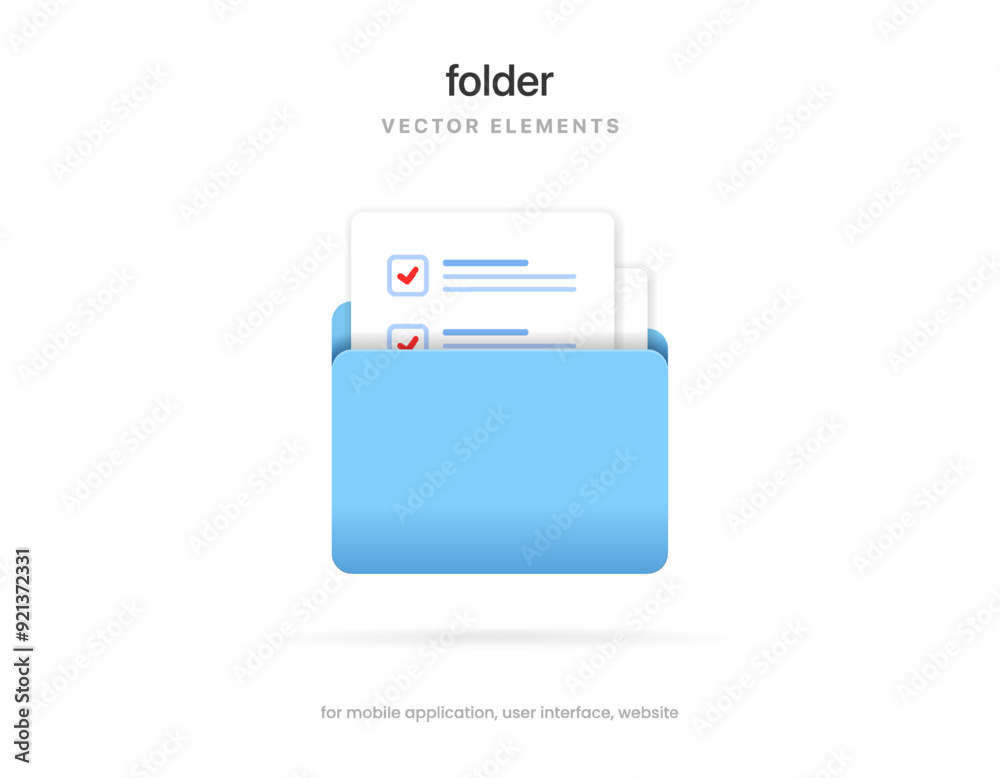 Poster 3d blue folder icon isolated on white background. document symbol. 3d file icon. binder sign modern,