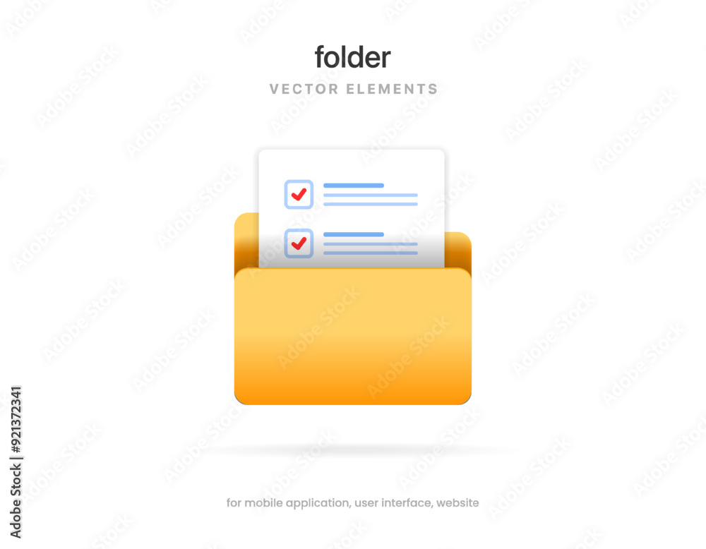 Poster 3d yellow folder icon isolated on white background. document symbol. 3d file icon. binder sign moder