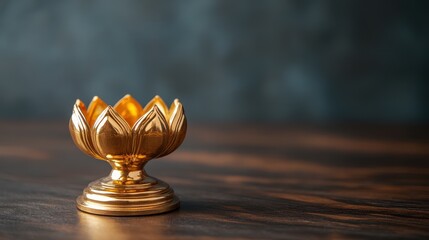 Elegant golden lotus candle holder on a rustic wooden surface, perfect for enhancing ambiance in various settings.