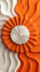 Vibrant abstract design with flowing waves in orange and white, featuring a radial element that adds texture and visual interest.