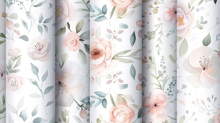 Elegant floral wallpaper patterns featuring soft pastel colors and delicate leaves