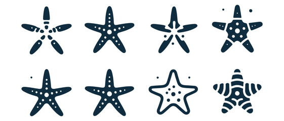 Set of starfish icons. Sea star fish marine life