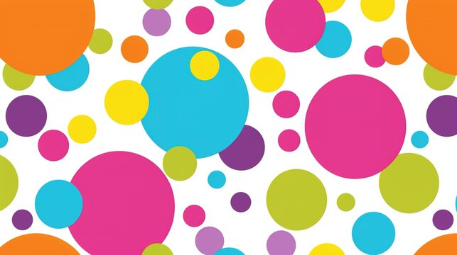 Colorful polka dot pattern featuring vibrant circles of various sizes on a white background