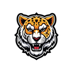 A simple line art illustration of a cheetah's head with a fierce expression, designed for use as a mascot logo.