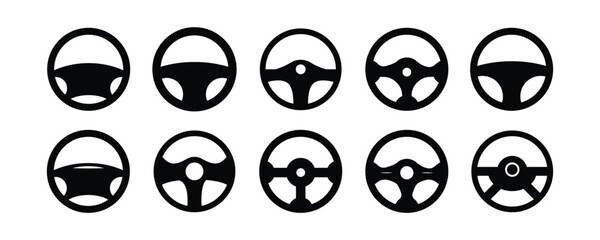 Steering wheel car flat icon set isolated on a white background. Vector element