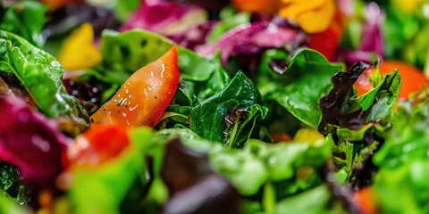 Delicious closeup of mixed salad with tomatoes